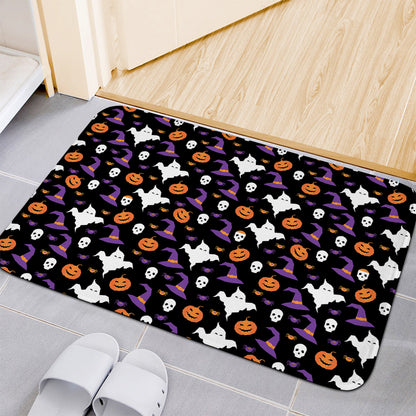 Happy Halloween Ghost Pattern Print Indoor Door Mat