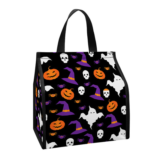 Happy Halloween Ghost Pattern Print Insulated Lunch Tote