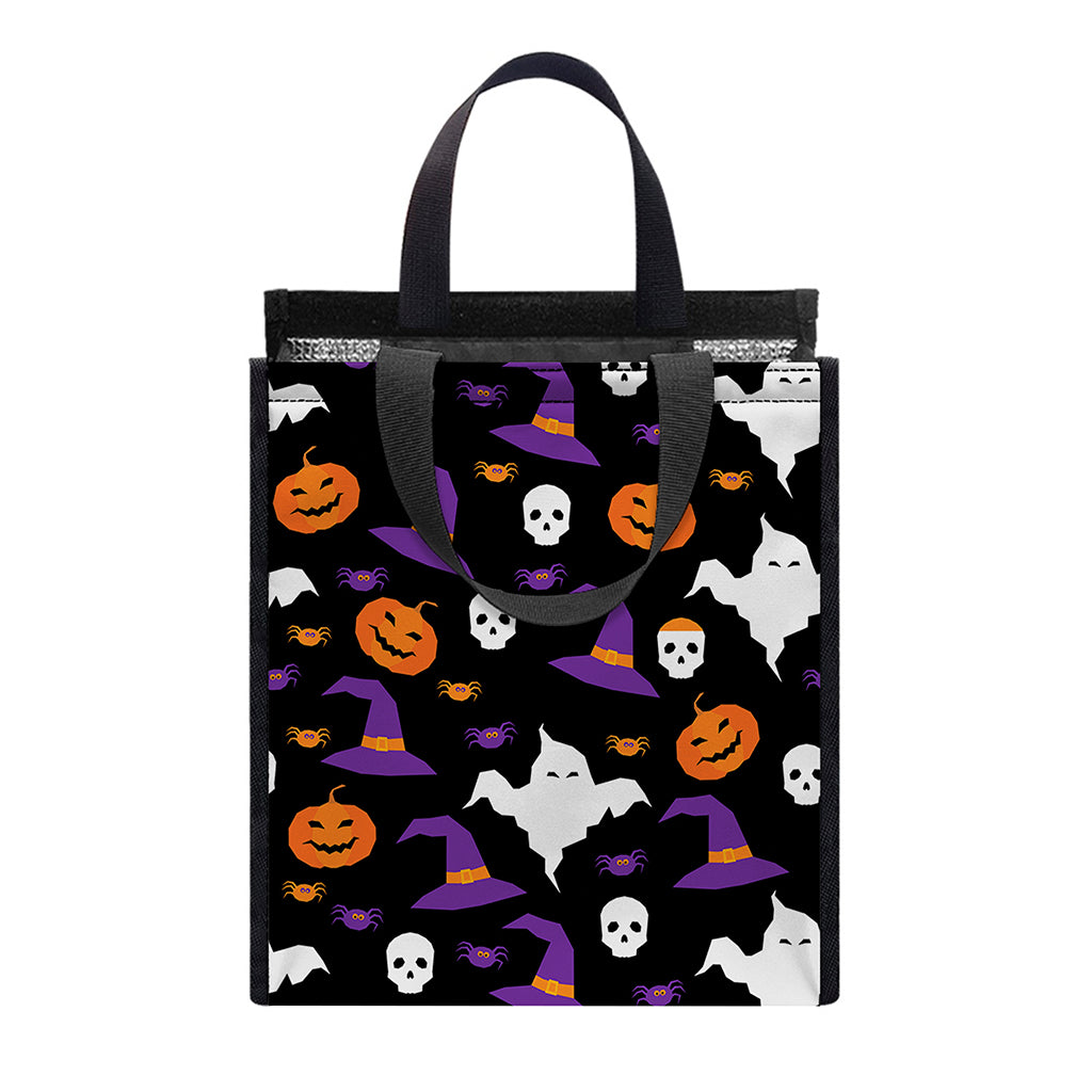 Happy Halloween Ghost Pattern Print Insulated Lunch Tote