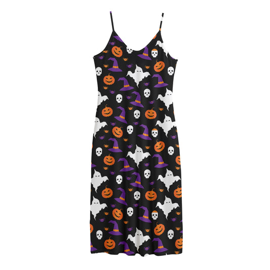 Happy Halloween Ghost Pattern Print Jersey Midi Cami Dress