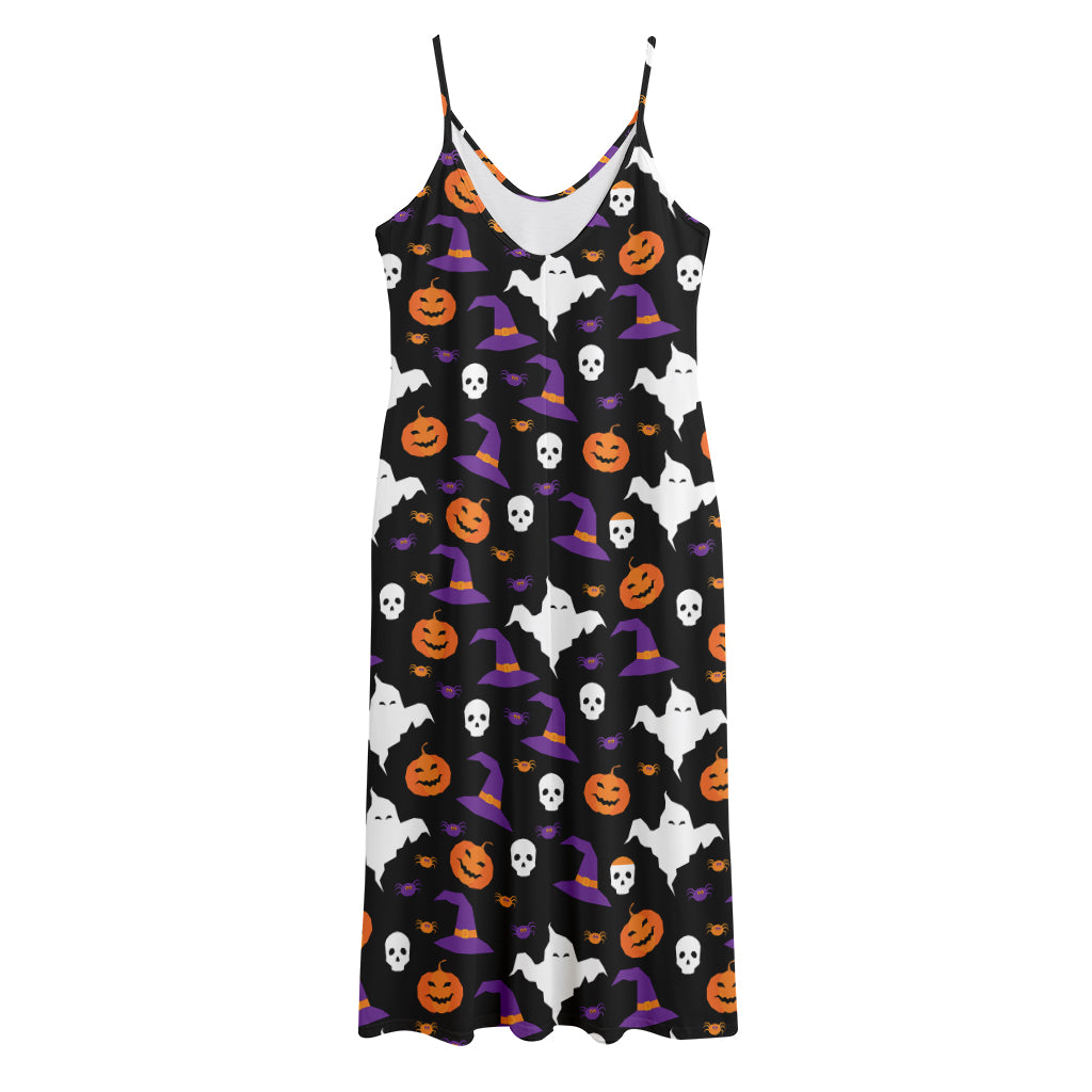Happy Halloween Ghost Pattern Print Jersey Midi Cami Dress