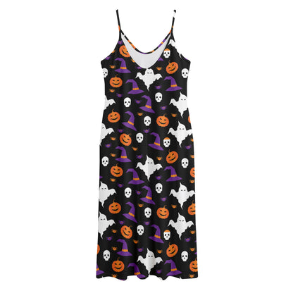 Happy Halloween Ghost Pattern Print Jersey Midi Cami Dress