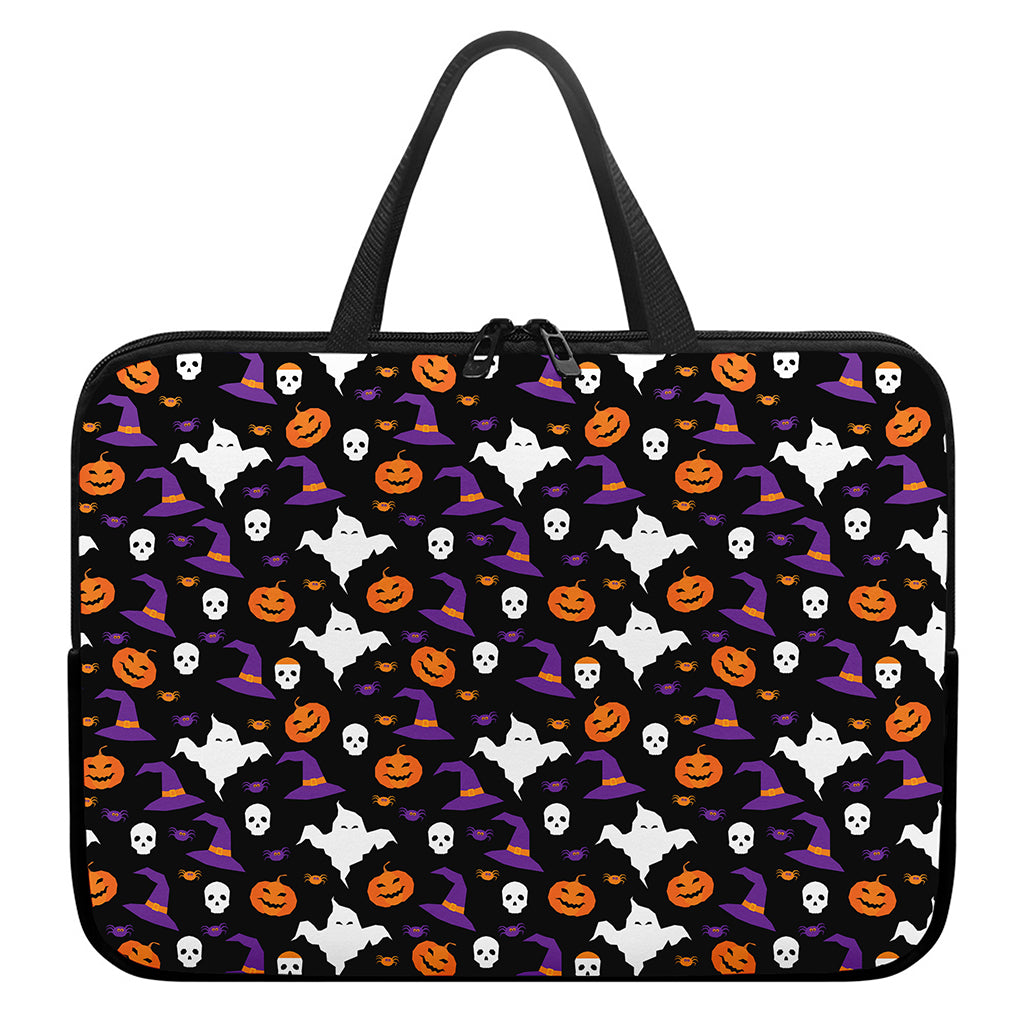 Happy Halloween Ghost Pattern Print Laptop Sleeve With Handle