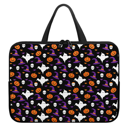 Happy Halloween Ghost Pattern Print Laptop Sleeve With Handle