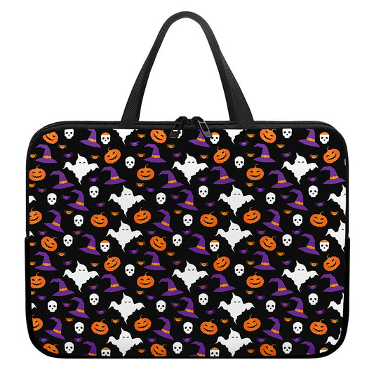 Happy Halloween Ghost Pattern Print Laptop Sleeve With Handle