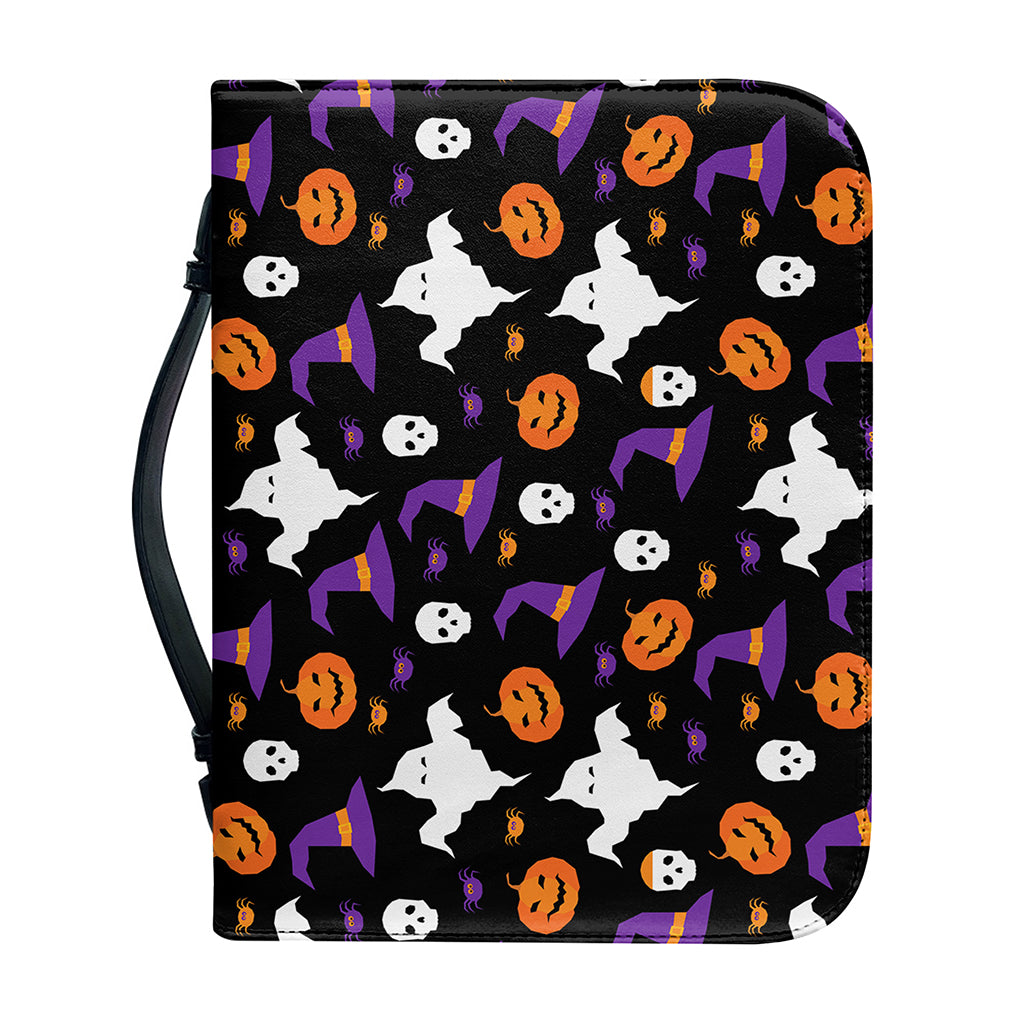 Happy Halloween Ghost Pattern Print Leather Bible Cover