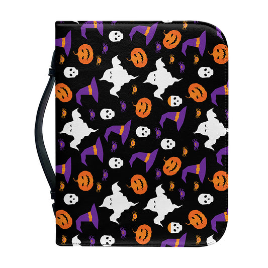 Happy Halloween Ghost Pattern Print Leather Bible Cover