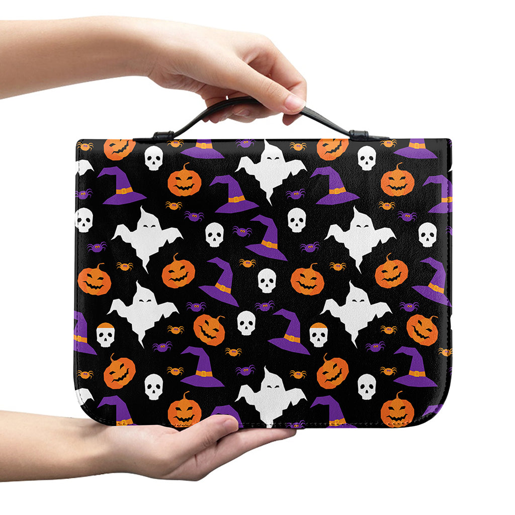 Happy Halloween Ghost Pattern Print Leather Bible Cover