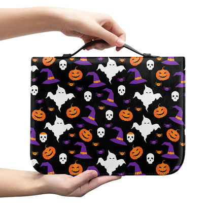 Happy Halloween Ghost Pattern Print Leather Bible Cover