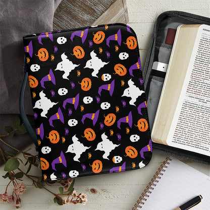 Happy Halloween Ghost Pattern Print Leather Bible Cover