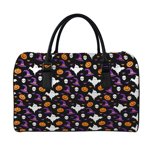 Happy Halloween Ghost Pattern Print Leather Duffle Bag