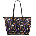 Happy Halloween Ghost Pattern Print Leather Tote Bag With Zipper