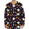 Happy Halloween Ghost Pattern Print Long Sleeve Baseball Jersey