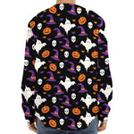 Happy Halloween Ghost Pattern Print Long Sleeve Baseball Jersey