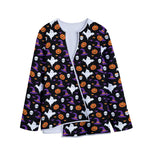 Happy Halloween Ghost Pattern Print Long Sleeve Short Coat