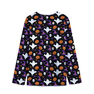 Happy Halloween Ghost Pattern Print Long Sleeve Short Coat