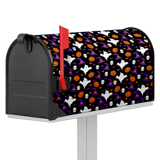 Happy Halloween Ghost Pattern Print Mailbox Cover
