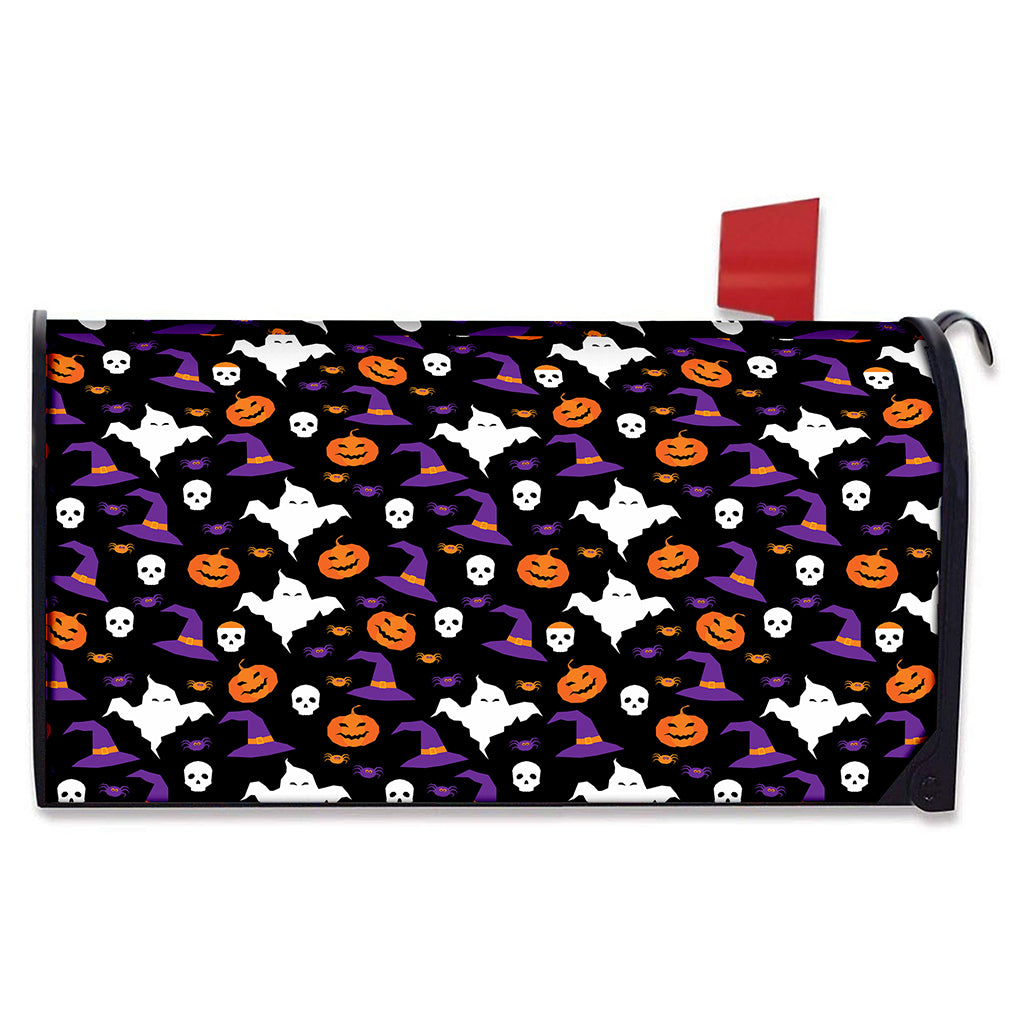 Happy Halloween Ghost Pattern Print Mailbox Cover