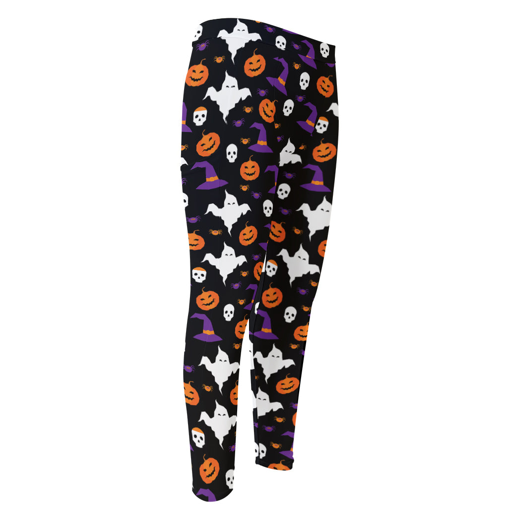 Happy Halloween Ghost Pattern Print Men's Compression Pants