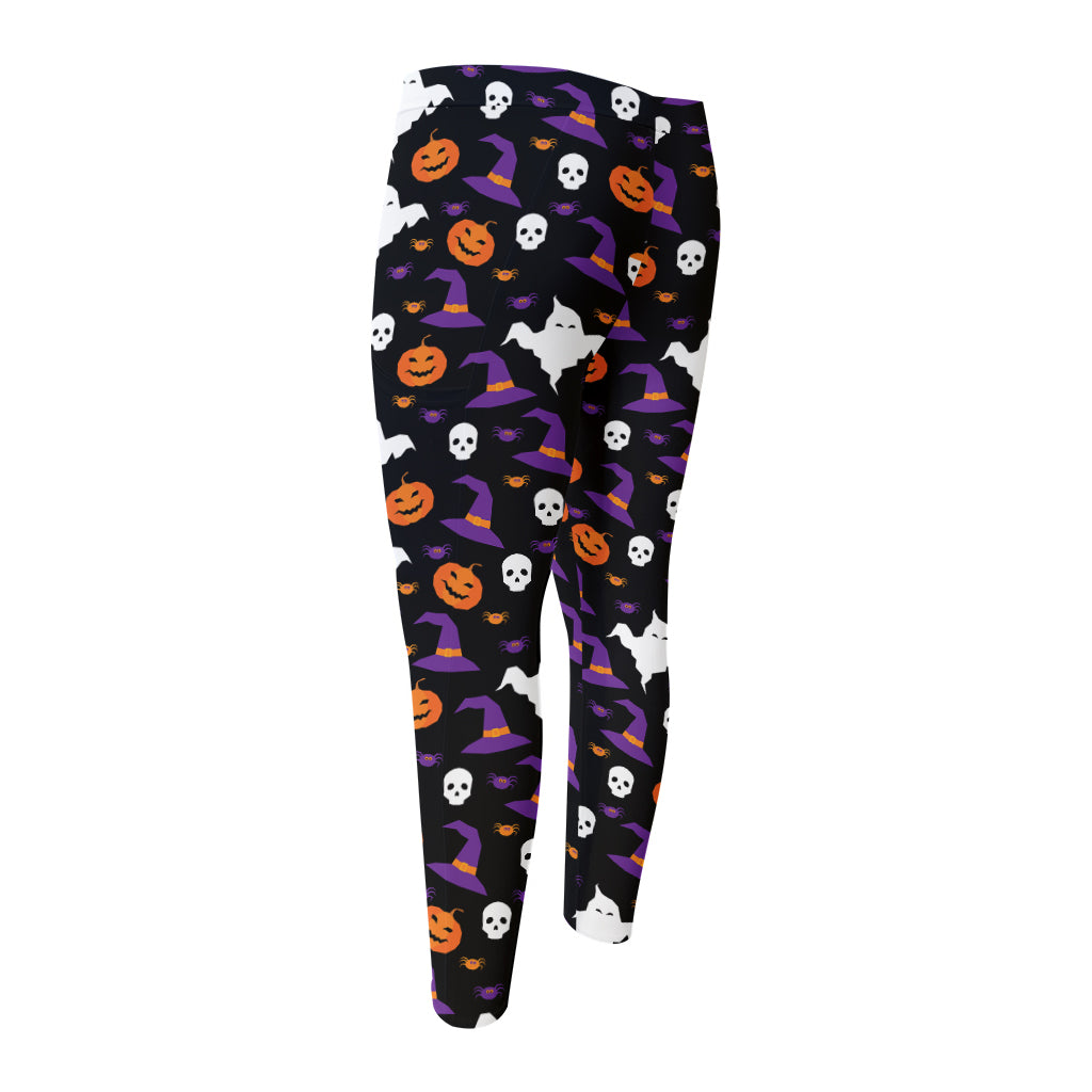 Happy Halloween Ghost Pattern Print Men's Compression Pants