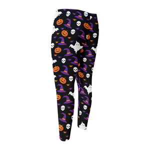 Happy Halloween Ghost Pattern Print Men's Compression Pants