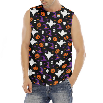 Happy Halloween Ghost Pattern Print Men's Fitness Tank Top