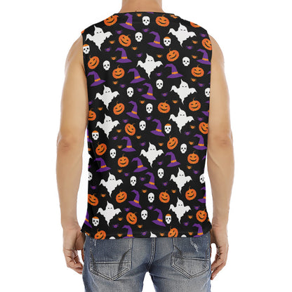 Happy Halloween Ghost Pattern Print Men's Fitness Tank Top