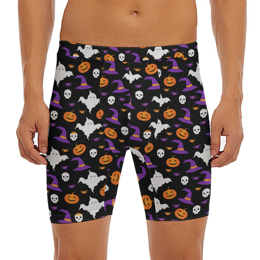 Happy Halloween Ghost Pattern Print Men's Long Boxer Briefs