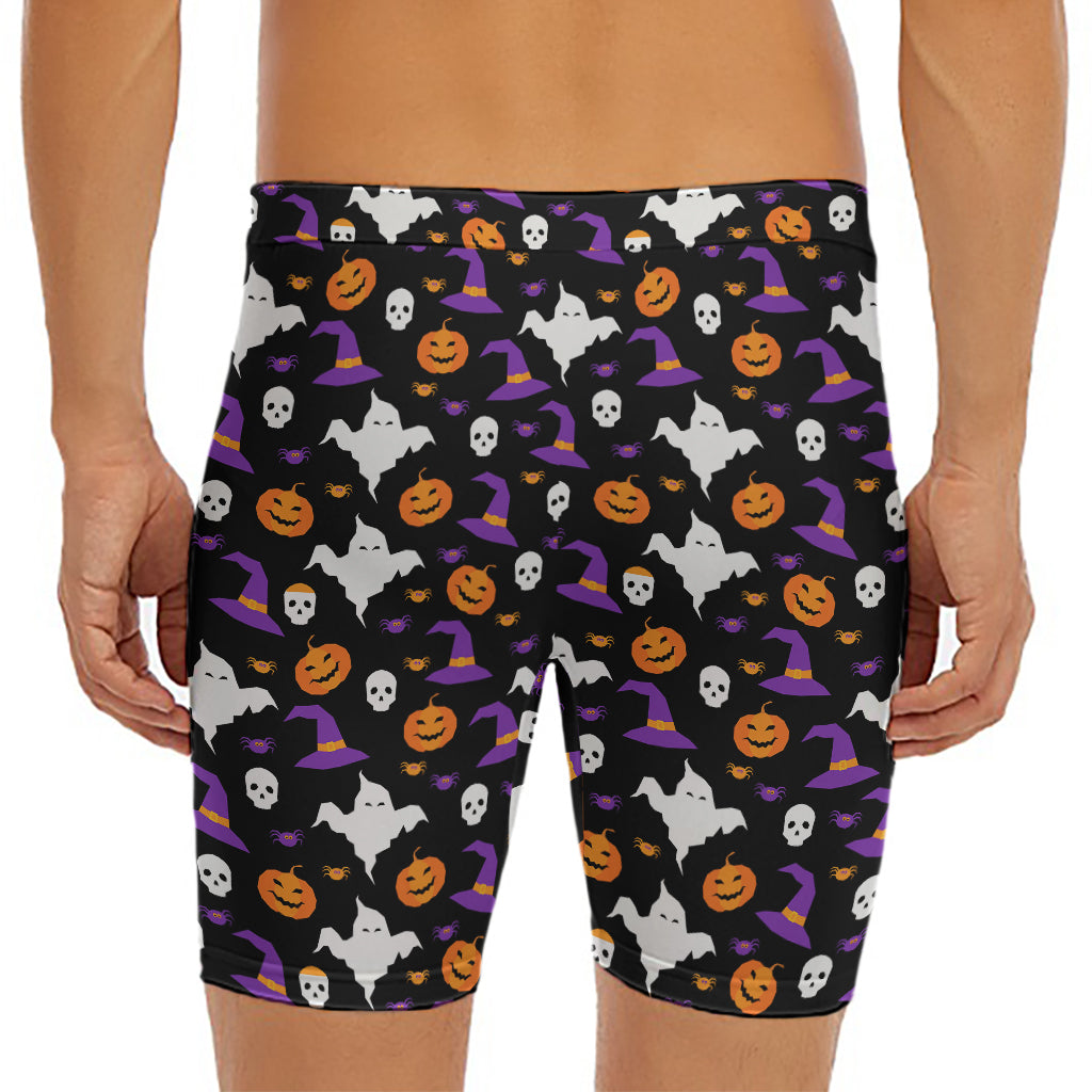 Happy Halloween Ghost Pattern Print Men's Long Boxer Briefs