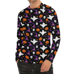 Happy Halloween Ghost Pattern Print Men's Long Sleeve Rash Guard