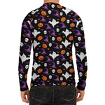 Happy Halloween Ghost Pattern Print Men's Long Sleeve Rash Guard