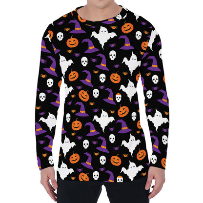 Happy Halloween Ghost Pattern Print Men's Long Sleeve T-Shirt