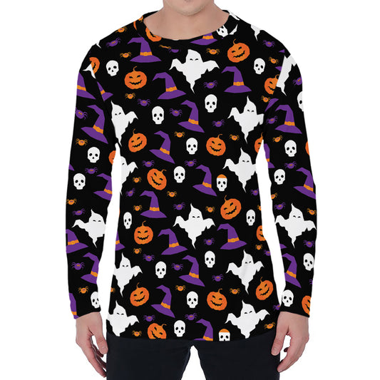 Happy Halloween Ghost Pattern Print Men's Long Sleeve T-Shirt