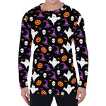 Happy Halloween Ghost Pattern Print Men's Long Sleeve T-Shirt