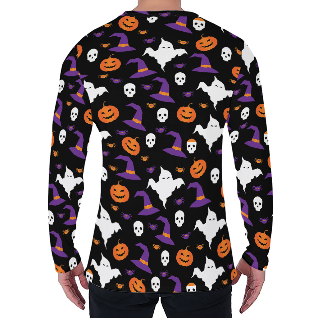 Happy Halloween Ghost Pattern Print Men's Long Sleeve T-Shirt