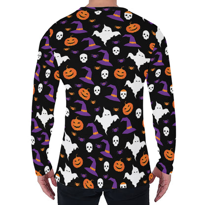 Happy Halloween Ghost Pattern Print Men's Long Sleeve T-Shirt