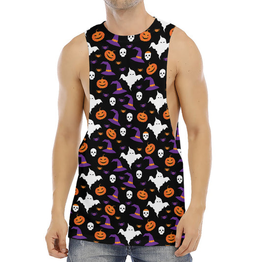 Happy Halloween Ghost Pattern Print Men's Muscle Tank Top