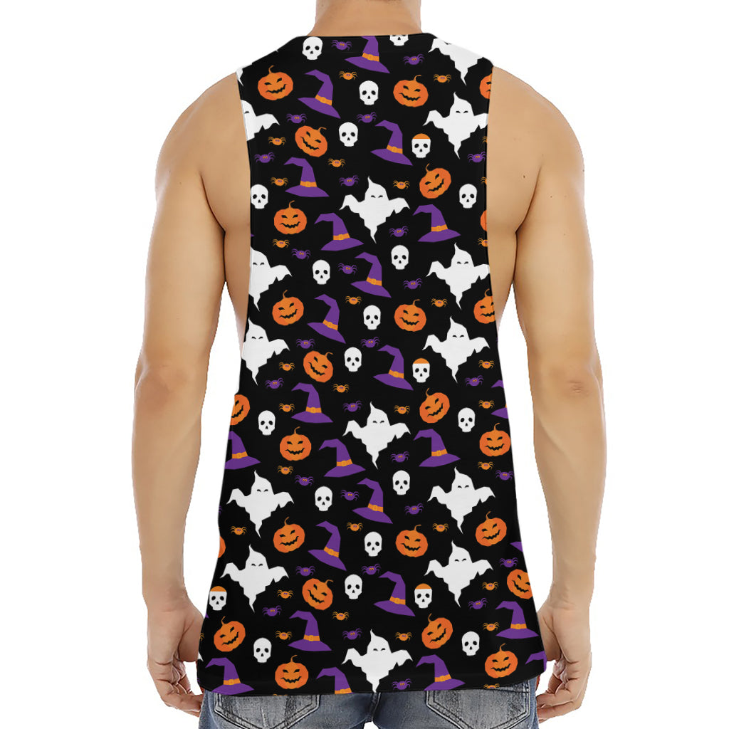 Happy Halloween Ghost Pattern Print Men's Muscle Tank Top
