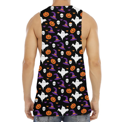 Happy Halloween Ghost Pattern Print Men's Muscle Tank Top
