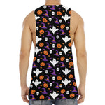 Happy Halloween Ghost Pattern Print Men's Muscle Tank Top