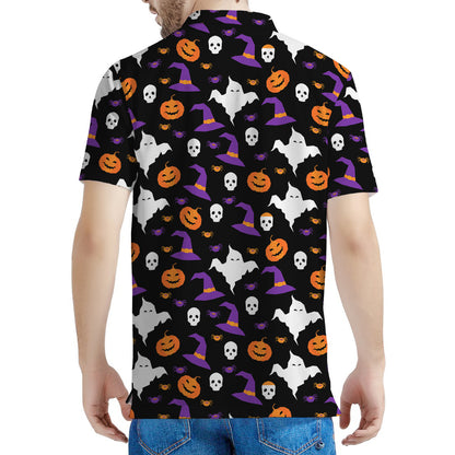 Happy Halloween Ghost Pattern Print Men's Polo Shirt