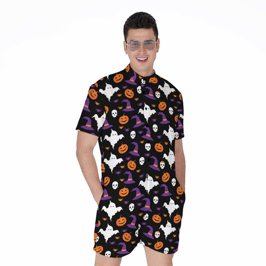 Happy Halloween Ghost Pattern Print Men's Rompers