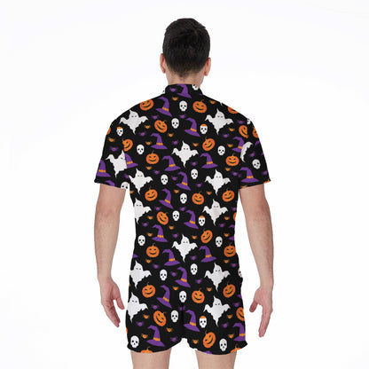 Happy Halloween Ghost Pattern Print Men's Rompers