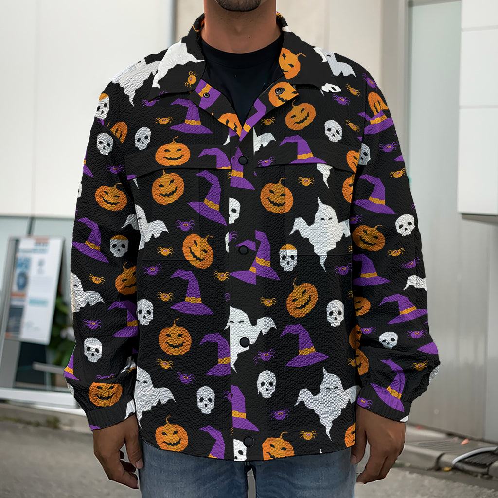 Happy Halloween Ghost Pattern Print Men's Shirt Jacket