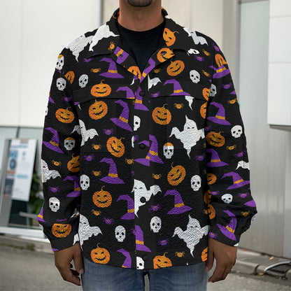 Happy Halloween Ghost Pattern Print Men's Shirt Jacket