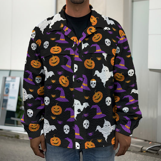 Happy Halloween Ghost Pattern Print Men's Shirt Jacket