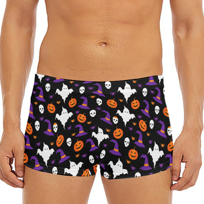 Happy Halloween Ghost Pattern Print Men's Short Boxer Briefs