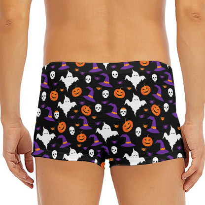 Happy Halloween Ghost Pattern Print Men's Short Boxer Briefs