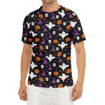 Happy Halloween Ghost Pattern Print Men's Short Sleeve Rash Guard