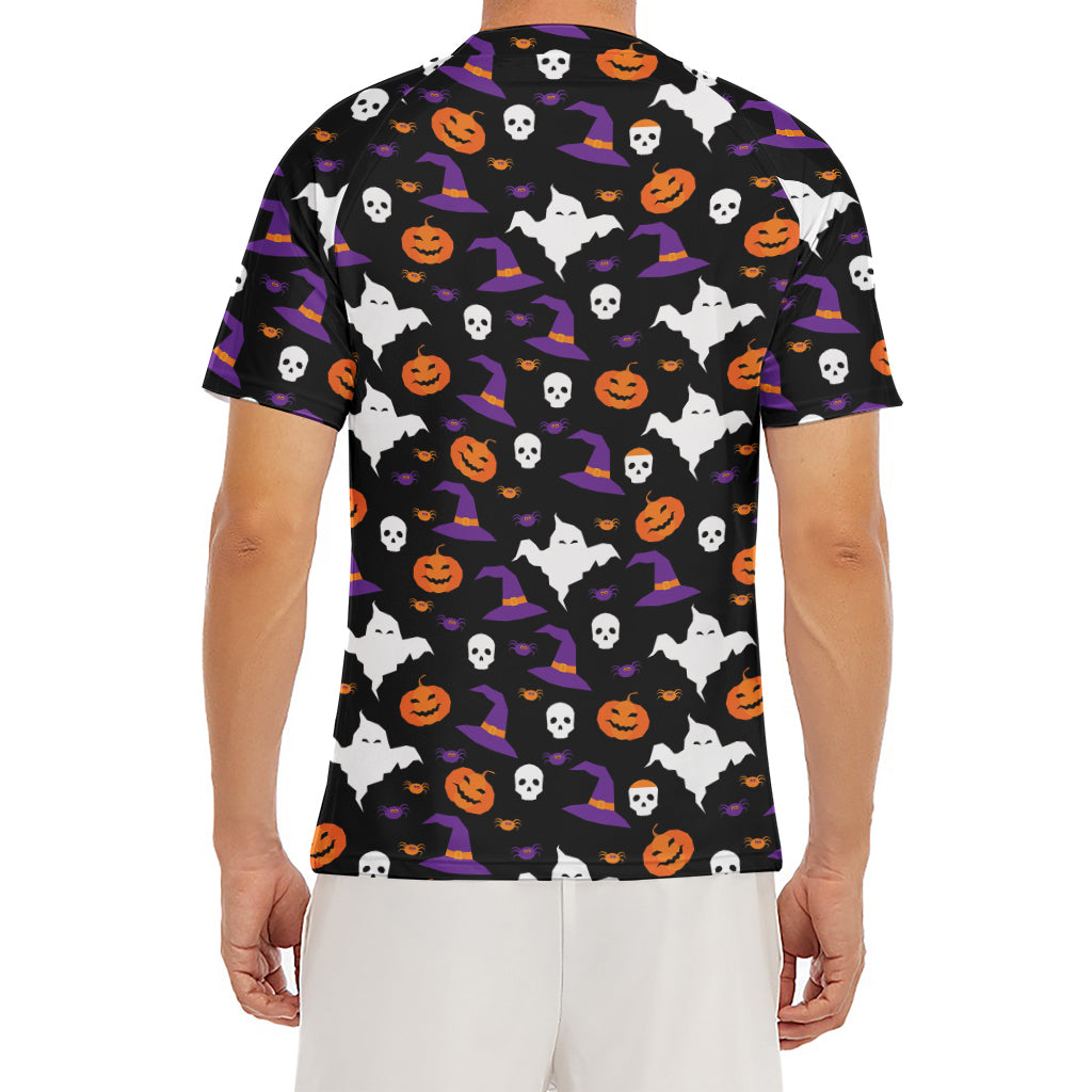 Happy Halloween Ghost Pattern Print Men's Short Sleeve Rash Guard